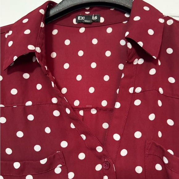Express Tops - Express Polka Dot Burgundy Top Blouse Size Large Preppy Stylish Business Casual
